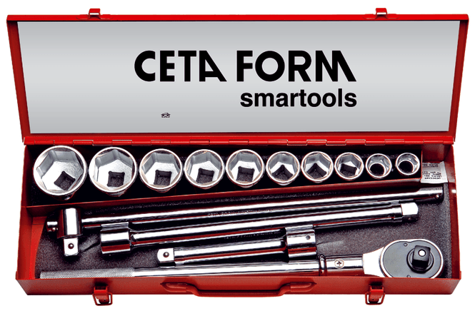 Hovedbilde 3/4'' skralle + pipesett, 6-kant - 14 deler