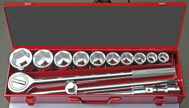 Hovedbilde 3/4'' skralle + pipesett, 6-kant - 14 deler